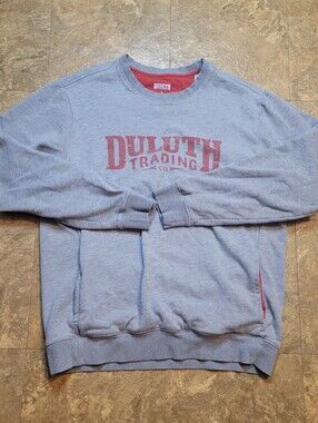 Duluth Trading Co Fleece Crew Logo Sweatshirt Mens Large L Gray Long Sleeve